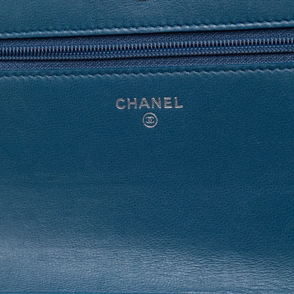 Chanel Crystal Embellished Lambskin Boy Wallet On Chain Blue Leather Very good - Box View