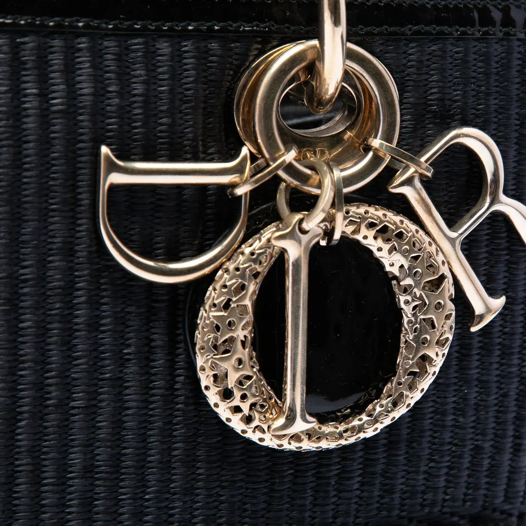 Dior Medium Patent Trimmed Woven Canvas Lady Dior Black Good - Box View