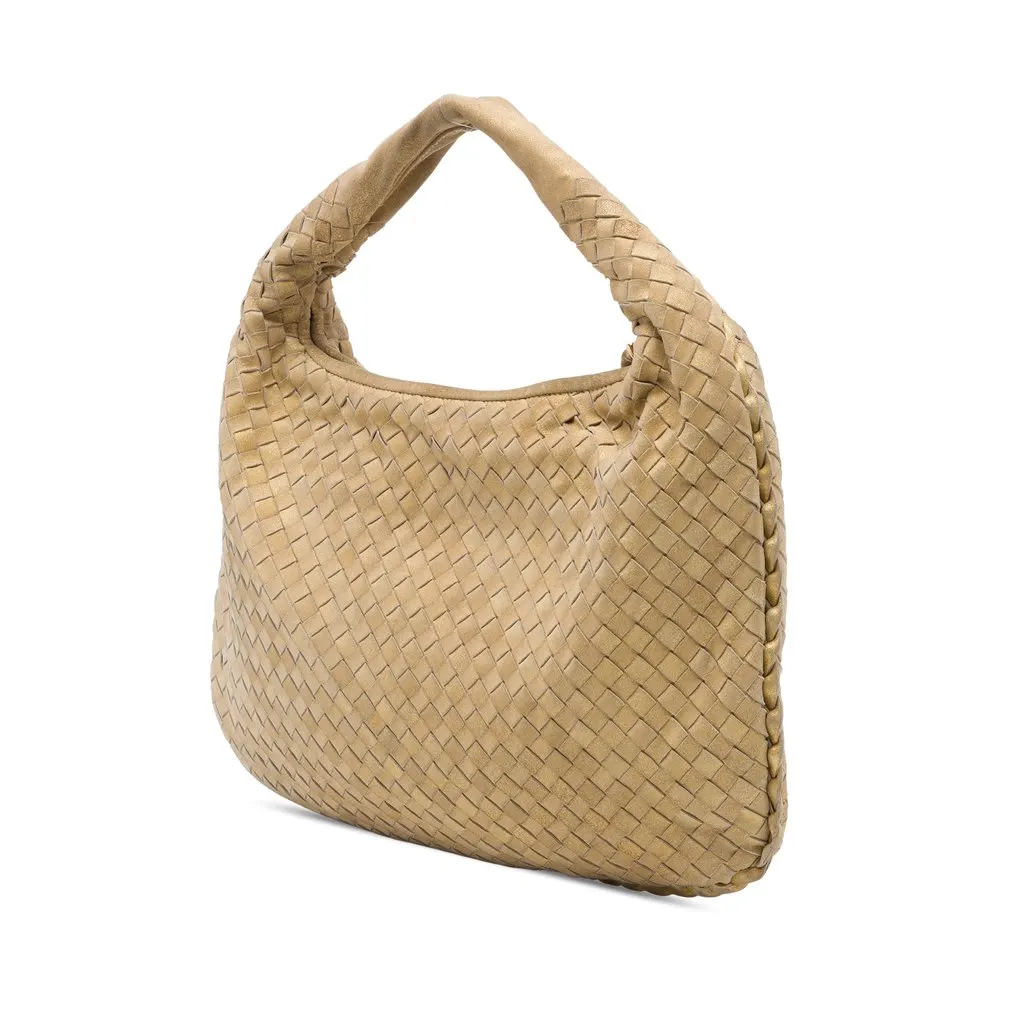 Bottega Veneta Small Metallic Nappa Intrecciato Veneta Hobo Gold Leather Good - Back View