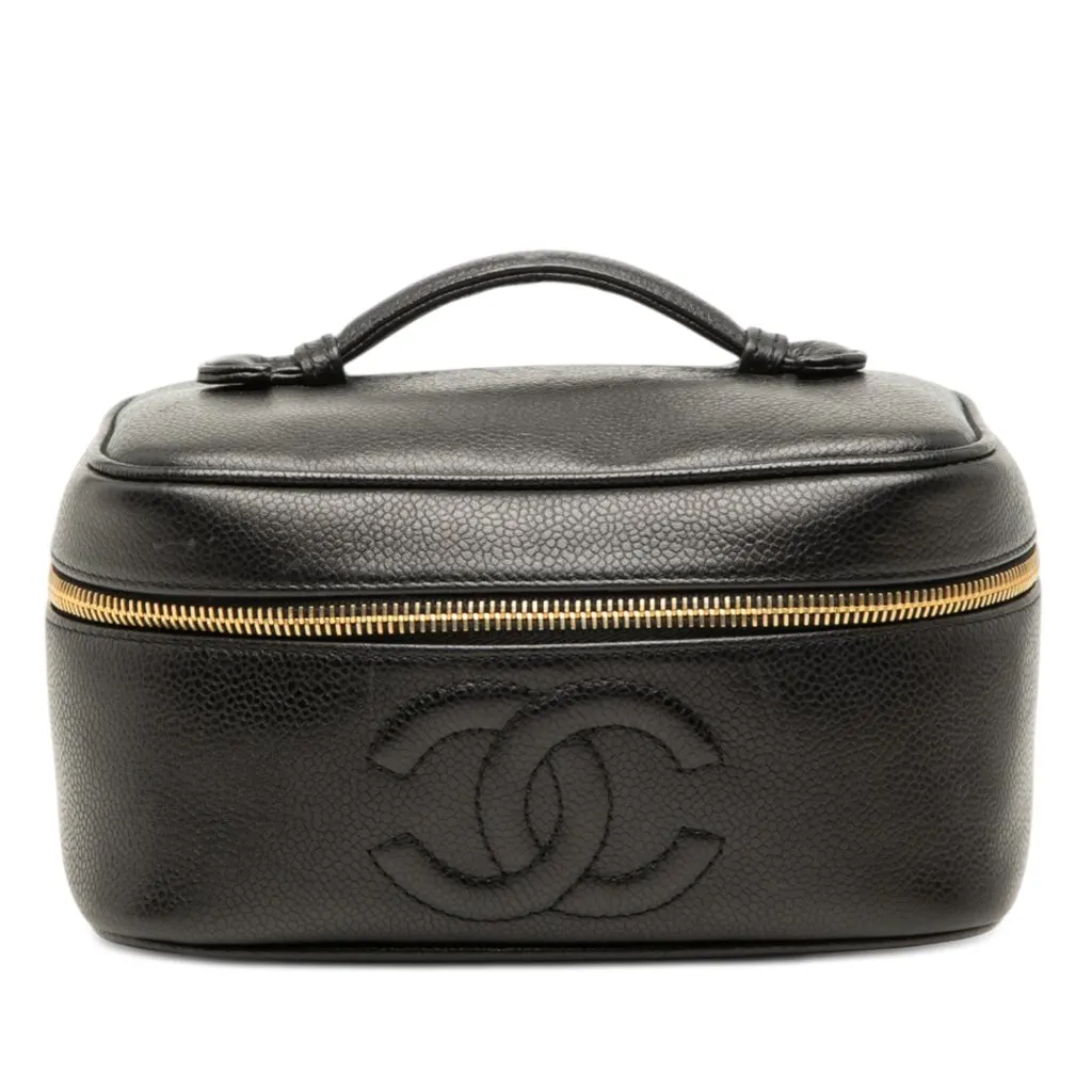 Chanel CC Caviar Vanity Case Black Leather Very good - Front View