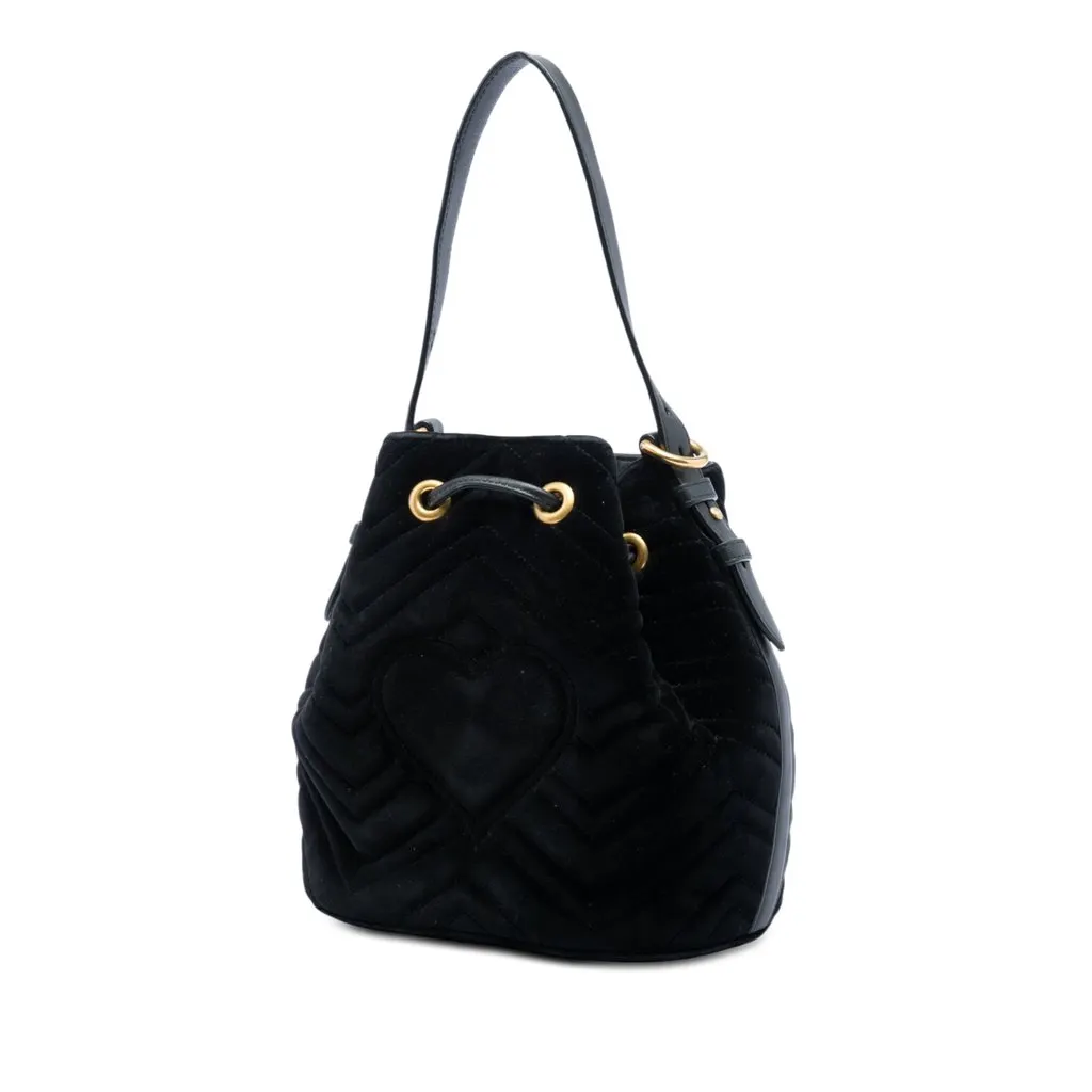 Gucci GG Marmont 2.0 Matelasse Velvet Bucket Bag Black Very good - Back View