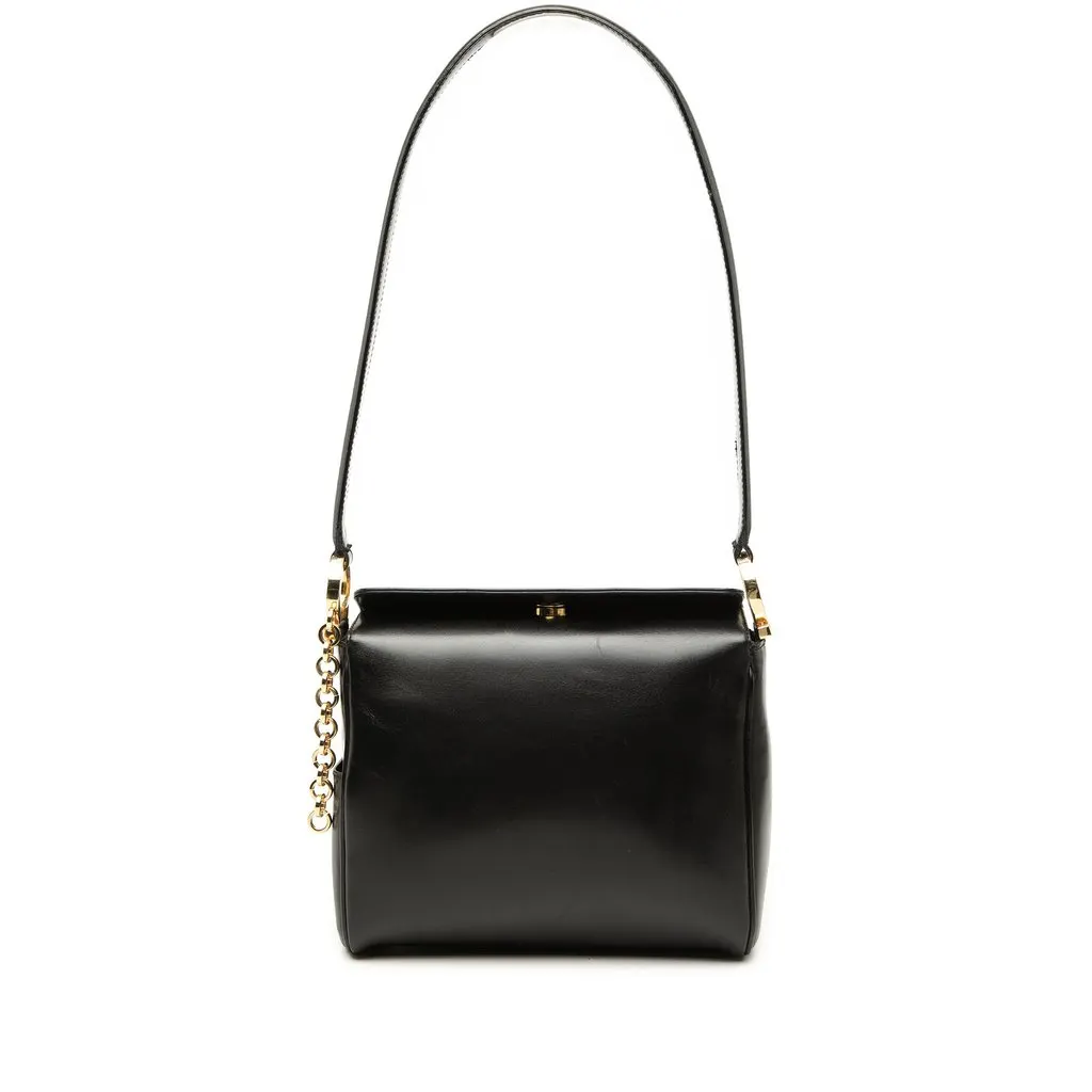 Ferragamo Leather Gancini Shoulder Bag Black Leather Very good - Front View