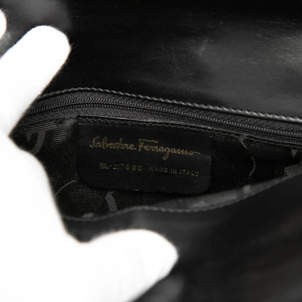 Ferragamo Leather Gancini Shoulder Bag Black Leather Very good - Box View