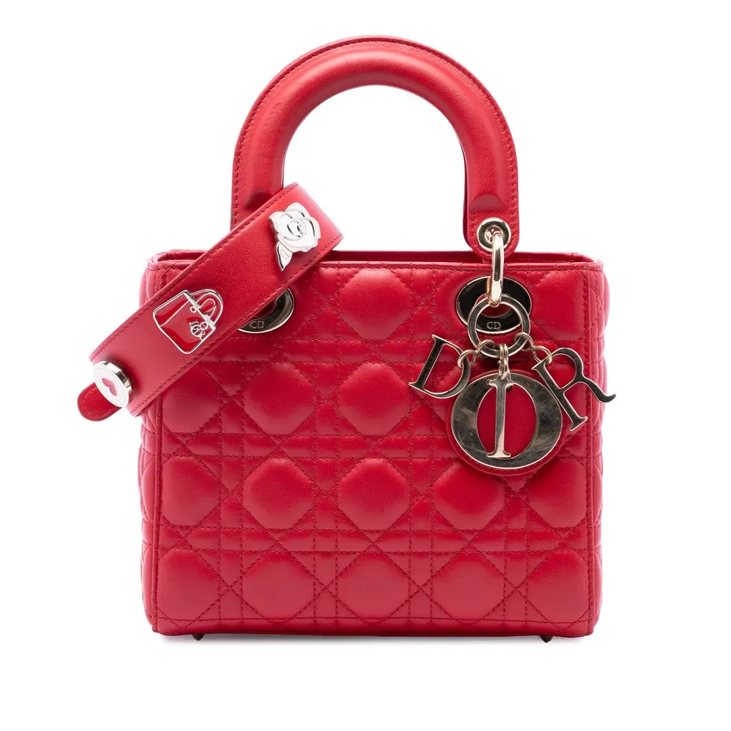 Dior Small Lambskin Cannage My ABCDior Lady Dior Red Leather Very good - Front View