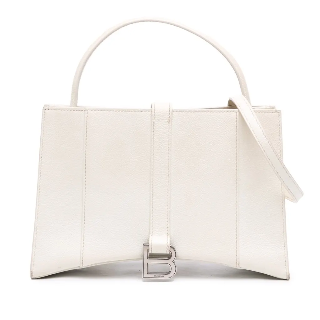Balenciaga Small Leather Hourglass East West Tote White Leather Very good - Front View