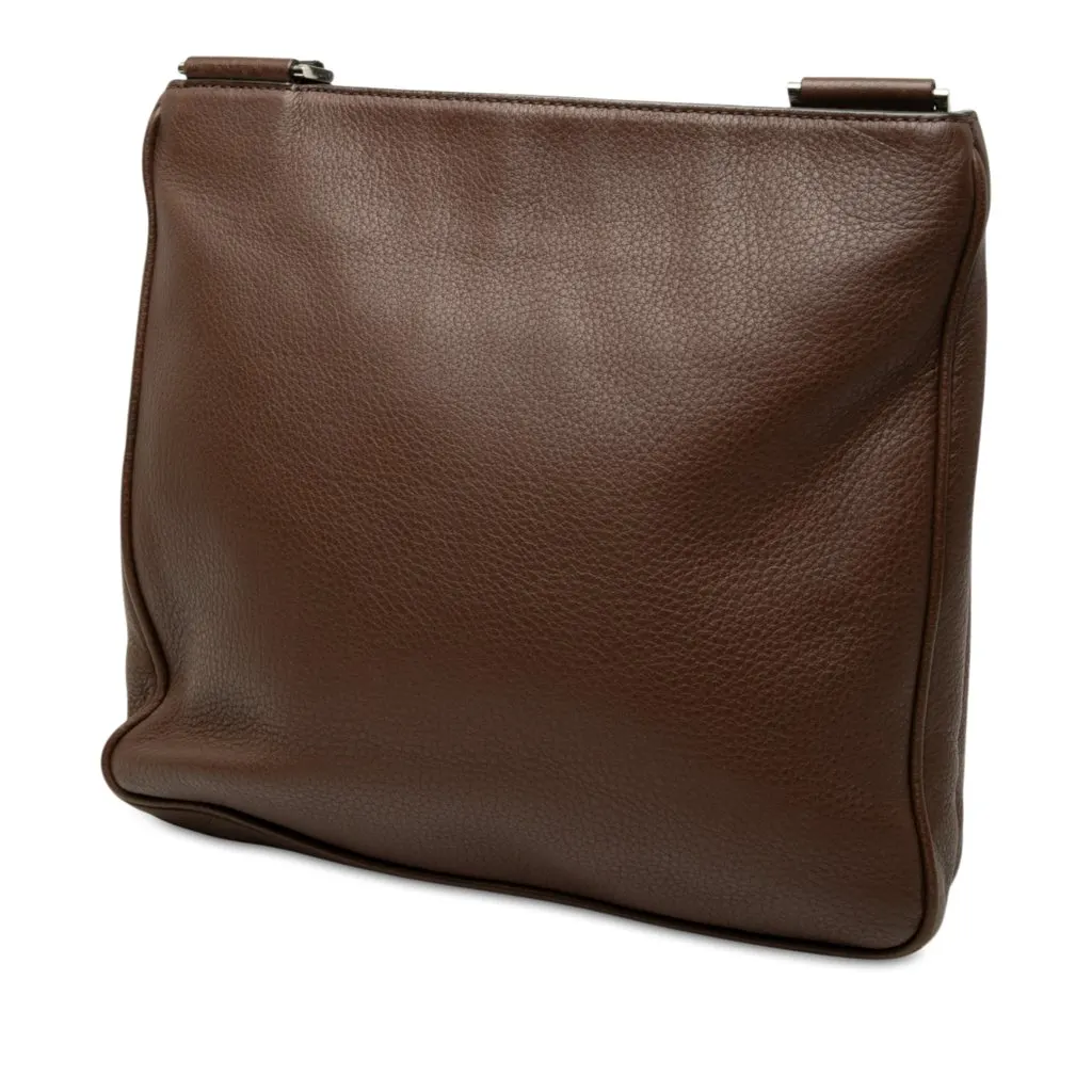 Prada Vitello City Zip Top Crossbody Brown Leather Very good - Back View