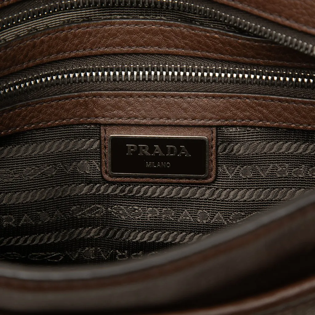 Prada Vitello City Zip Top Crossbody Brown Leather Very good - Box View