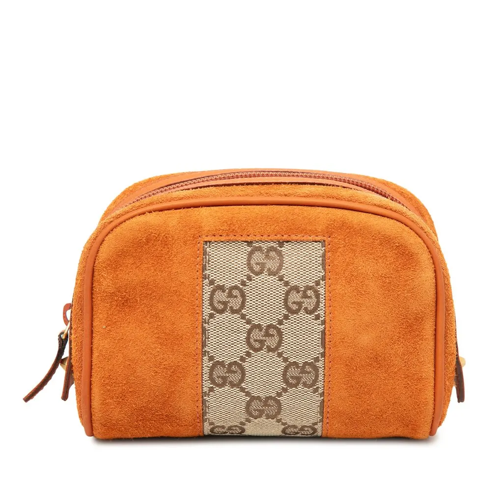 Gucci GG Canvas Trimmed Suede Pouch Orange Suede Very good - Front View