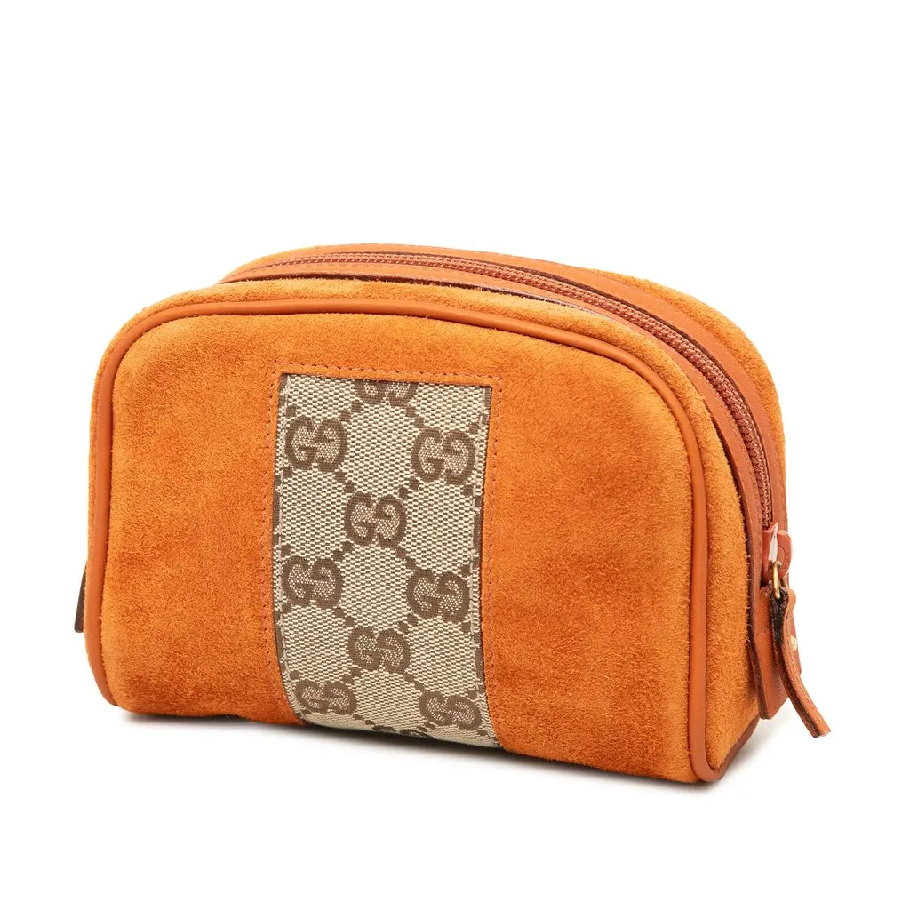 Gucci GG Canvas Trimmed Suede Pouch Orange Suede Very good - Back View