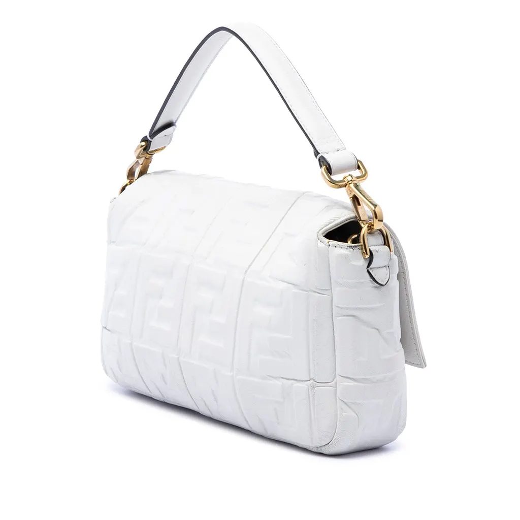 Fendi Zucca Embossed Leather Baguette Satchel White Leather Very good - Back View