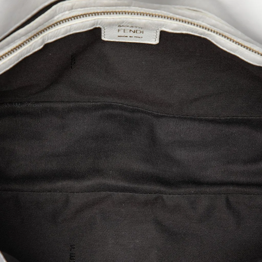 Fendi Zucca Embossed Leather Baguette Satchel White Leather Very good - Model View