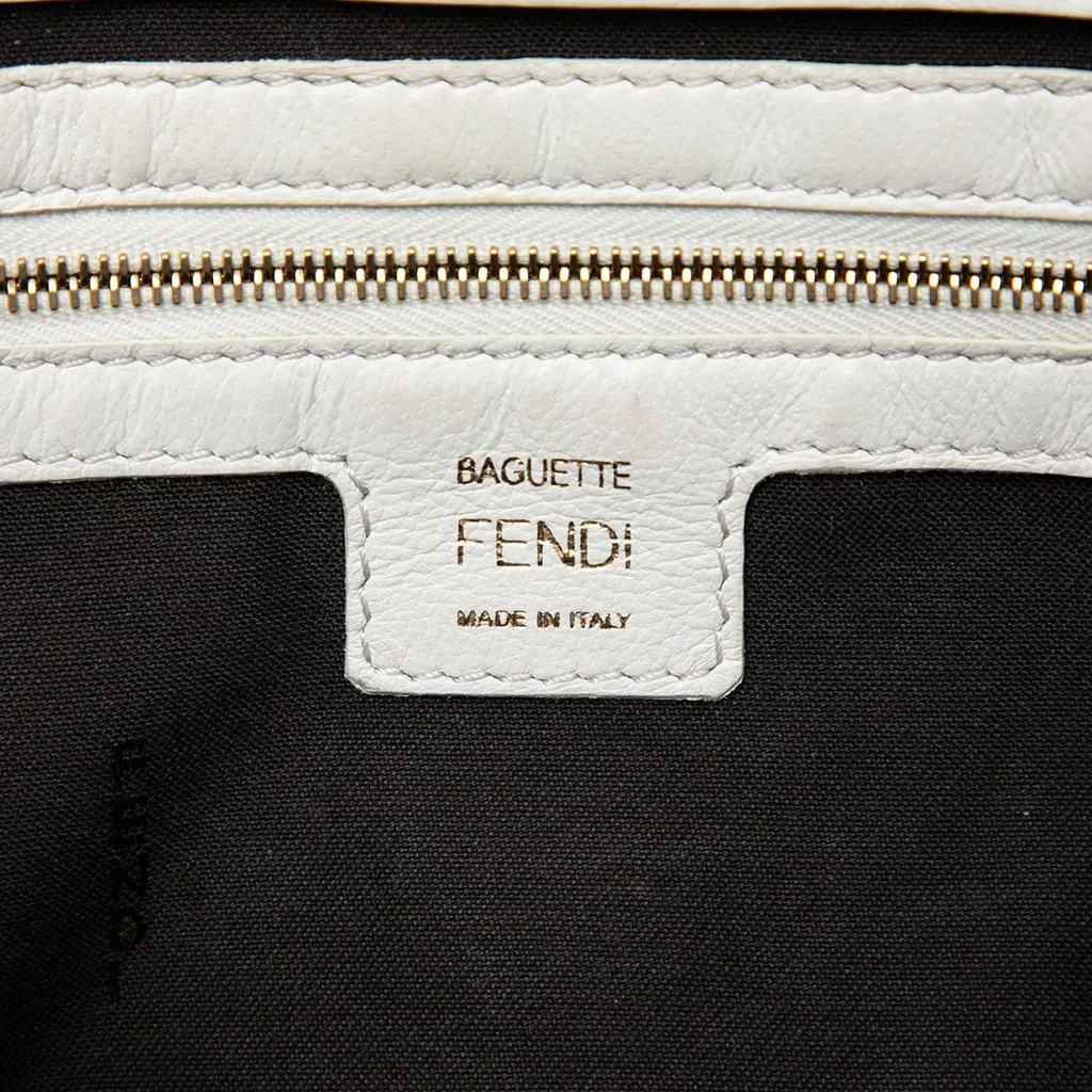 Fendi Zucca Embossed Leather Baguette Satchel White Leather Very good - Box View