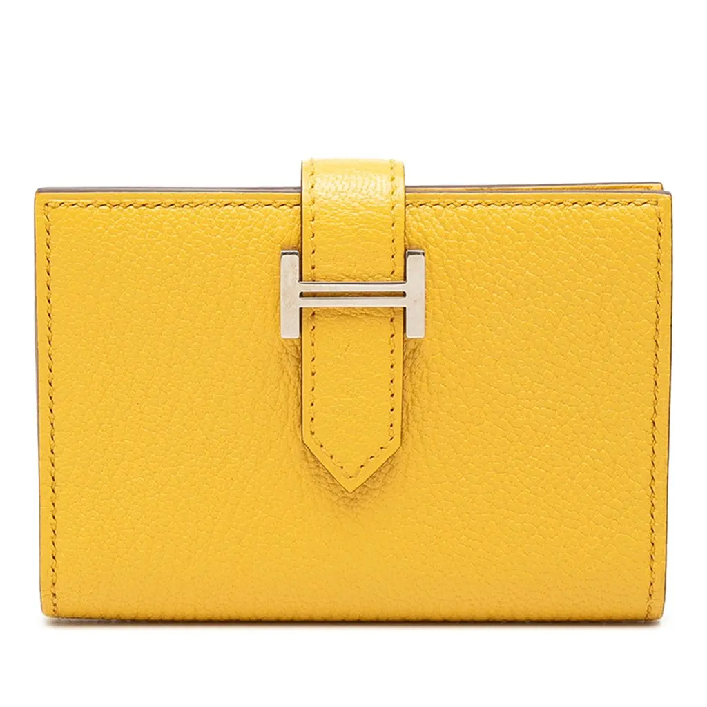 Hermès Chevre Mysore Bearn Card Holder Yellow Leather Very good - Front View