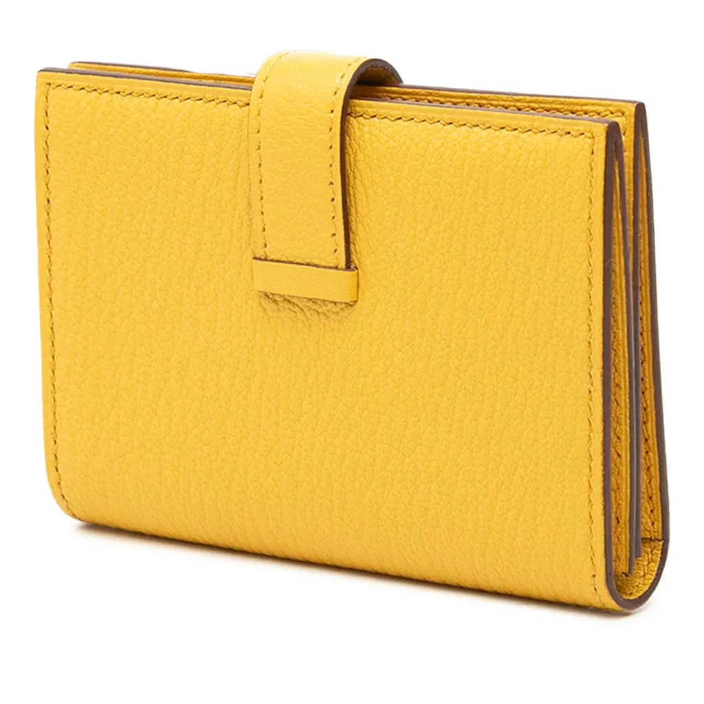 Hermès Chevre Mysore Bearn Card Holder Yellow Leather Very good - Back View