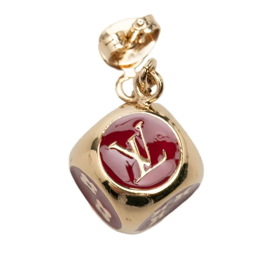 Louis Vuitton Gold Plated Enamel Gamble Dice Drop Push Back Earrings Gold Metal Very good - Inside View