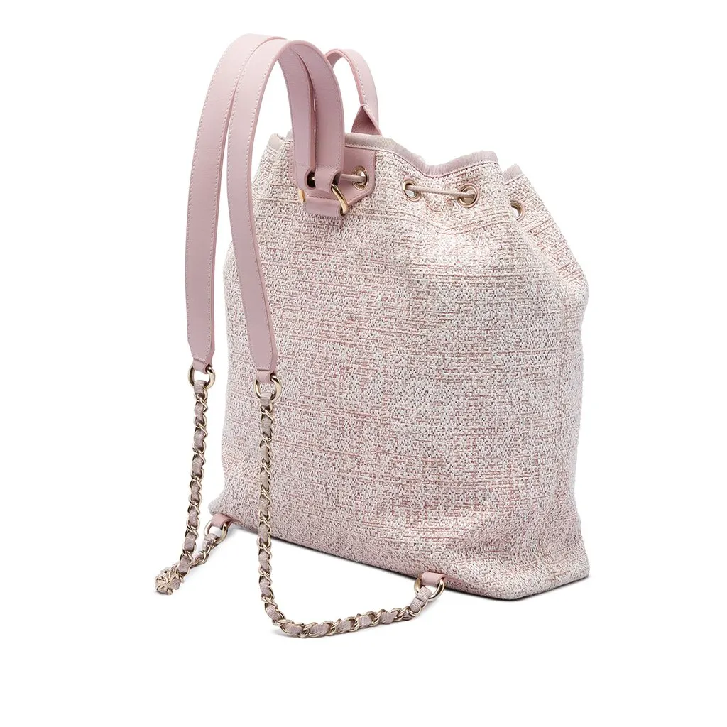 Chanel Tweed Deauville Drawstring Backpack Pink Tweed Very good - Back View