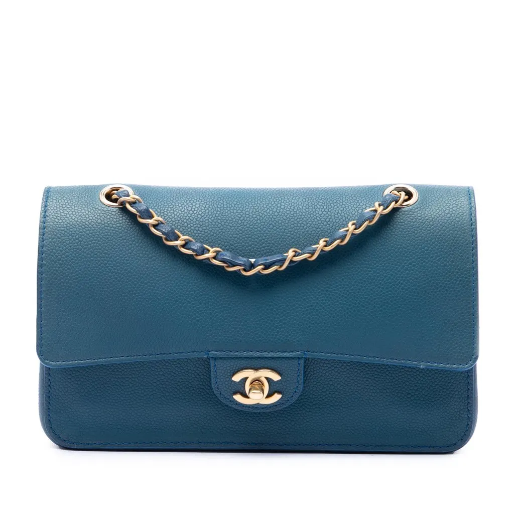 Chanel Medium Classic Caviar Pure Double Flap Blue Leather Very good - Front View
