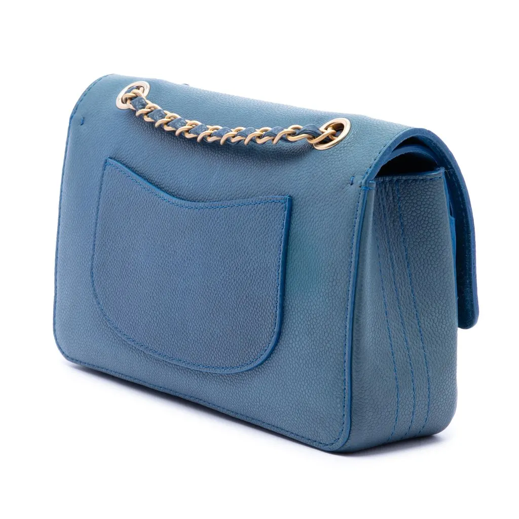Chanel Medium Classic Caviar Pure Double Flap Blue Leather Very good - Back View