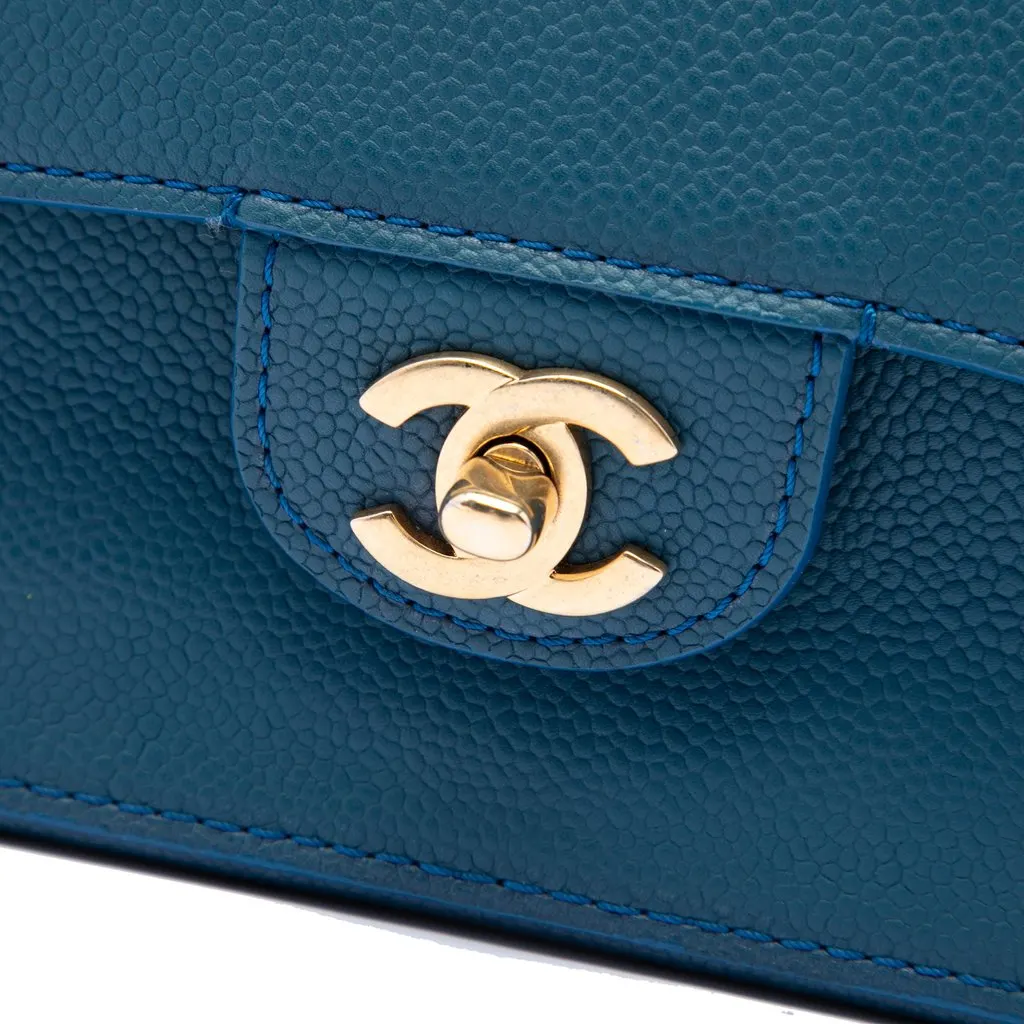 Chanel Medium Classic Caviar Pure Double Flap Blue Leather Very good - Box View