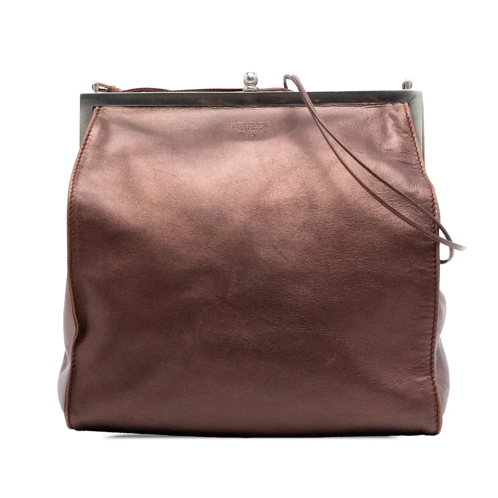Prada Metallic Nappa Frame Crossbody Brown Leather Very good - Front View