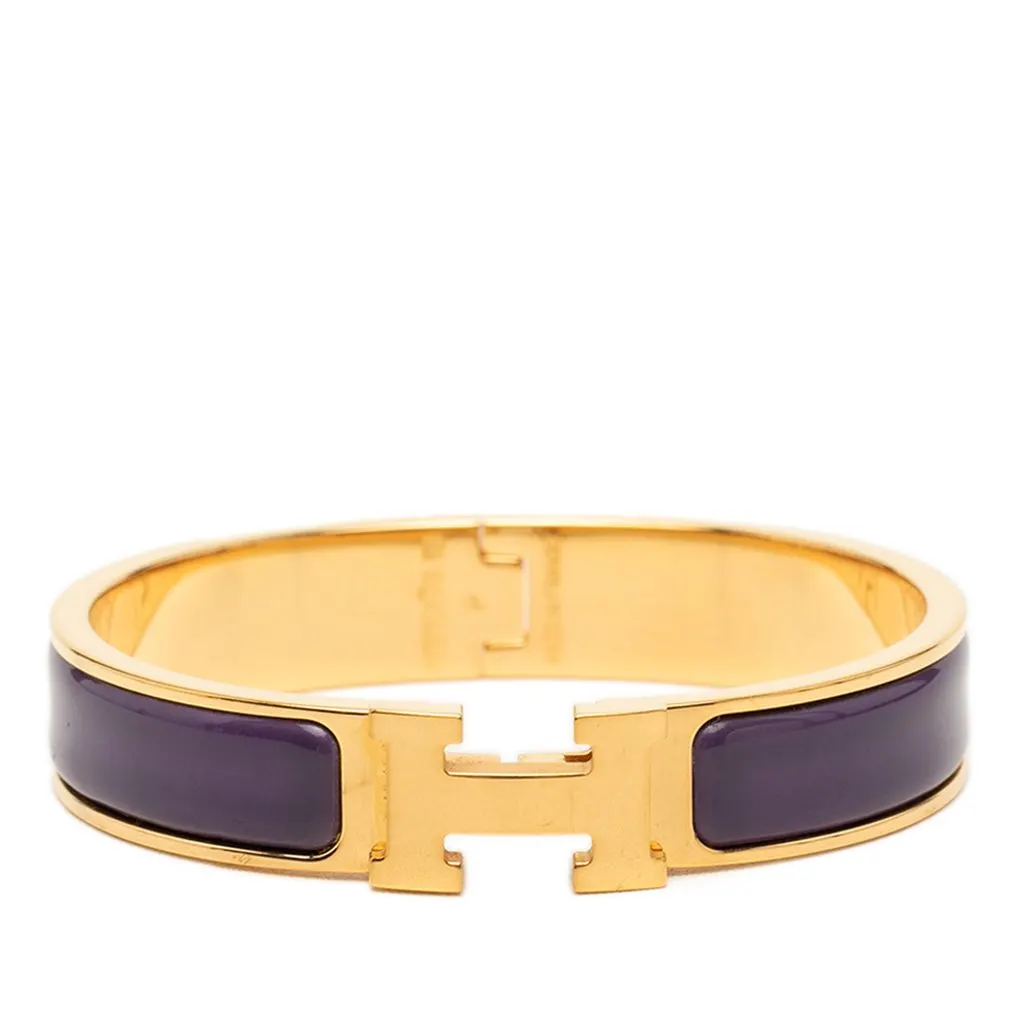 Hermès Narrow Enamel Clic H Bracelet GM Purple Very good - Front View