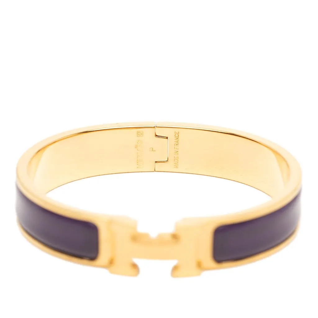 Hermès Narrow Enamel Clic H Bracelet GM Purple Very good - Model View
