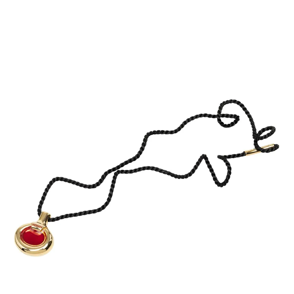Hermès Gold Plated and Lacquered Parfum Bottle Pendant Necklace Gold Metal Good - Front View