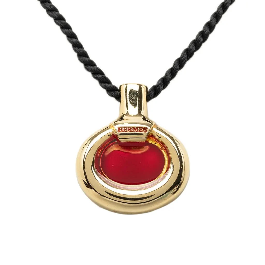 Hermès Gold Plated and Lacquered Parfum Bottle Pendant Necklace Gold Metal Good - Back View