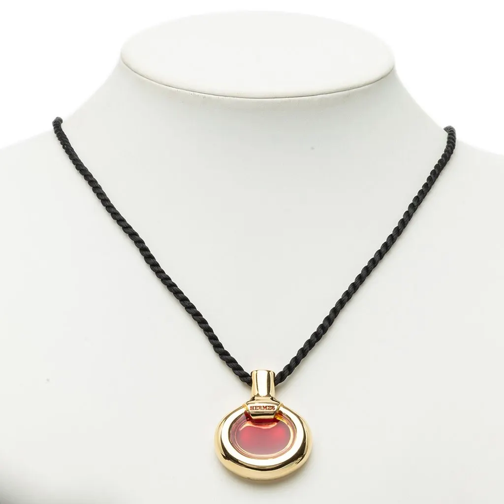 Hermès Gold Plated and Lacquered Parfum Bottle Pendant Necklace Gold Metal Good - Box View