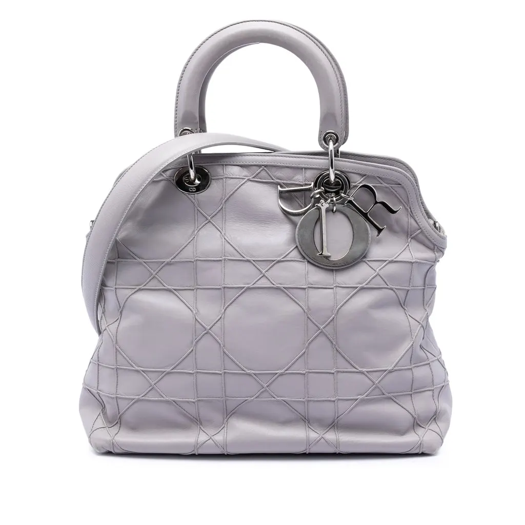 Dior Medium Lambskin Cannage Polochon Granville Satchel Grey Leather Very good - Front View