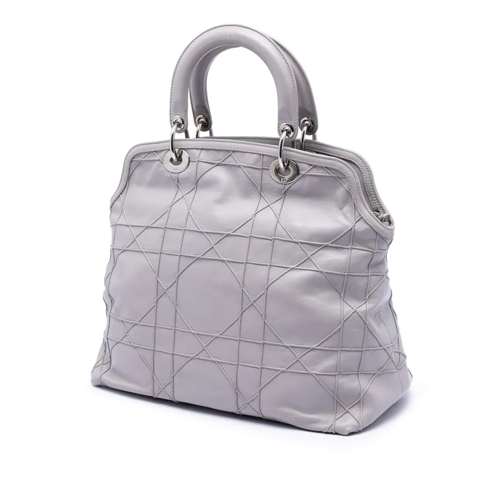 Dior Medium Lambskin Cannage Polochon Granville Satchel Grey Leather Very good - Back View