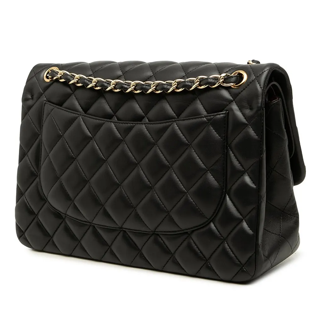 Chanel Jumbo Classic Lambskin Double Flap Black Leather Very good - Back View