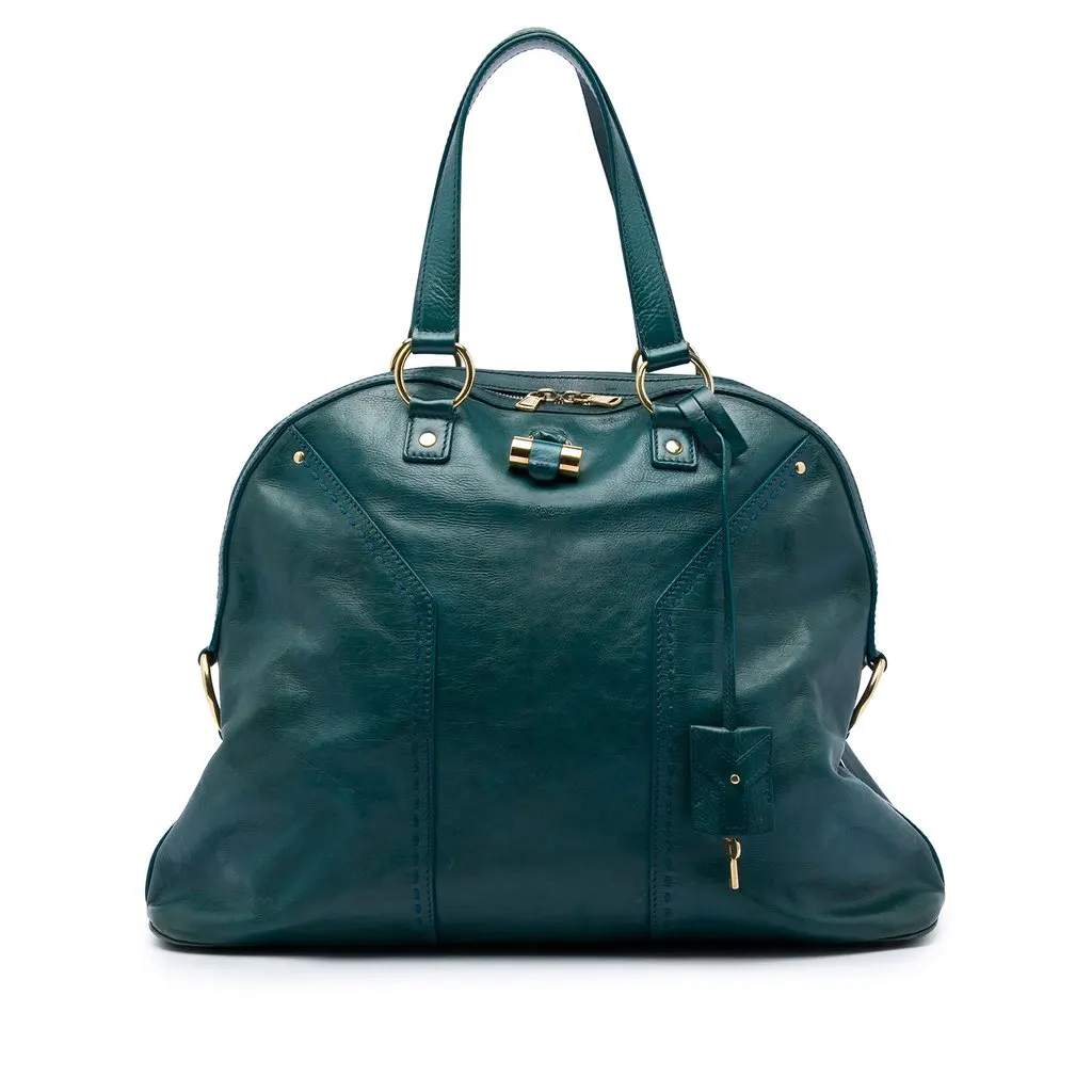 Saint Laurent Large Leather Muse Handbag Blue Leather Good - Front View