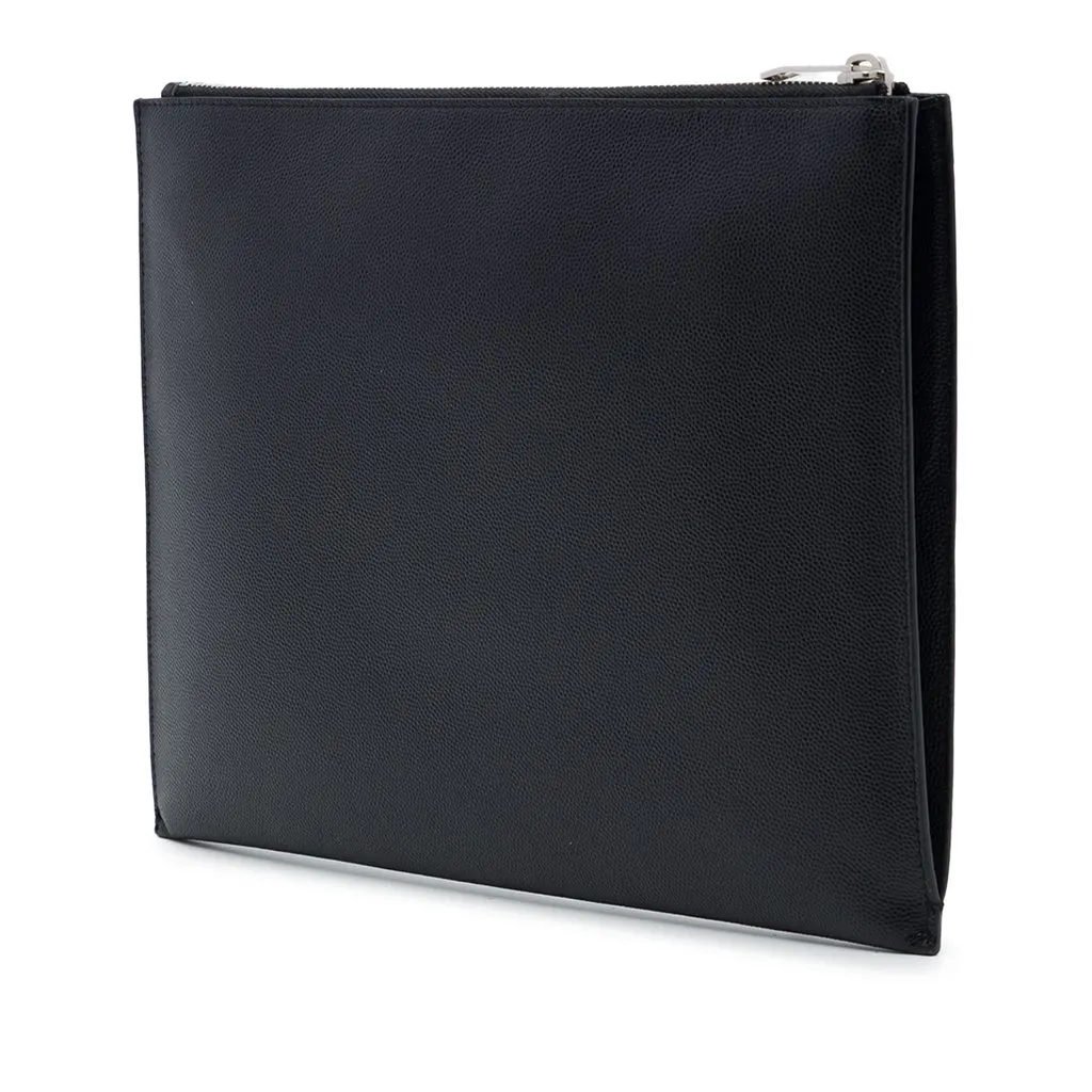 Saint Laurent Grain De Poudre Zip Clutch Black Leather Very good - Back View