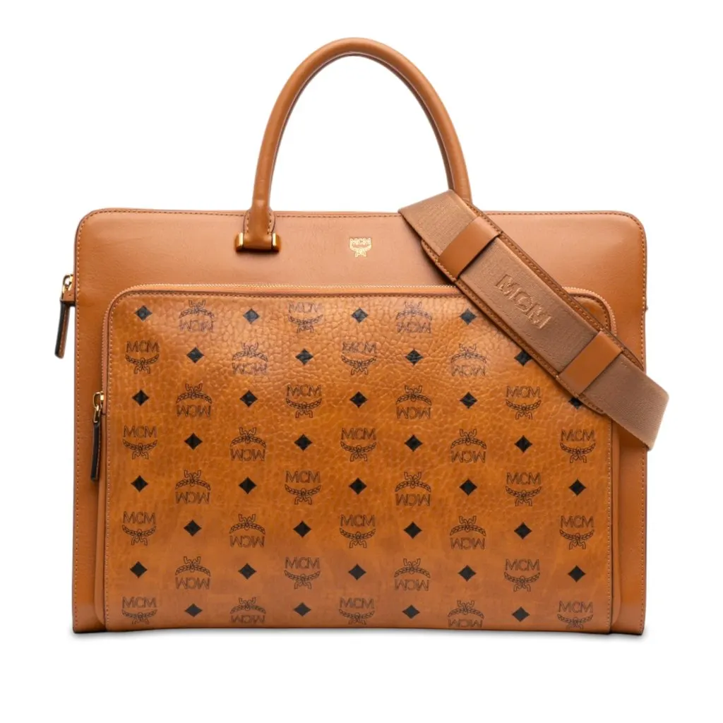 MCM Visetos Coated Canvas Briefcase Brown Very good - Front View