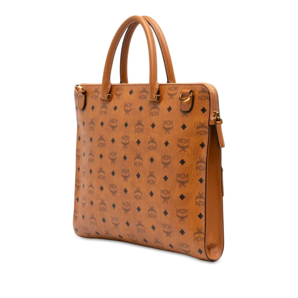 MCM Visetos Coated Canvas Briefcase Brown Very good - Back View