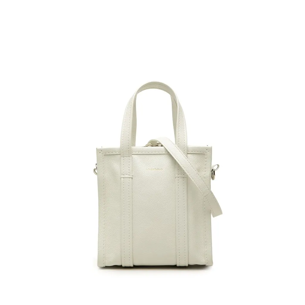 Balenciaga Lambskin Bazar Shopper Satchel XXS White Leather Good - Front View