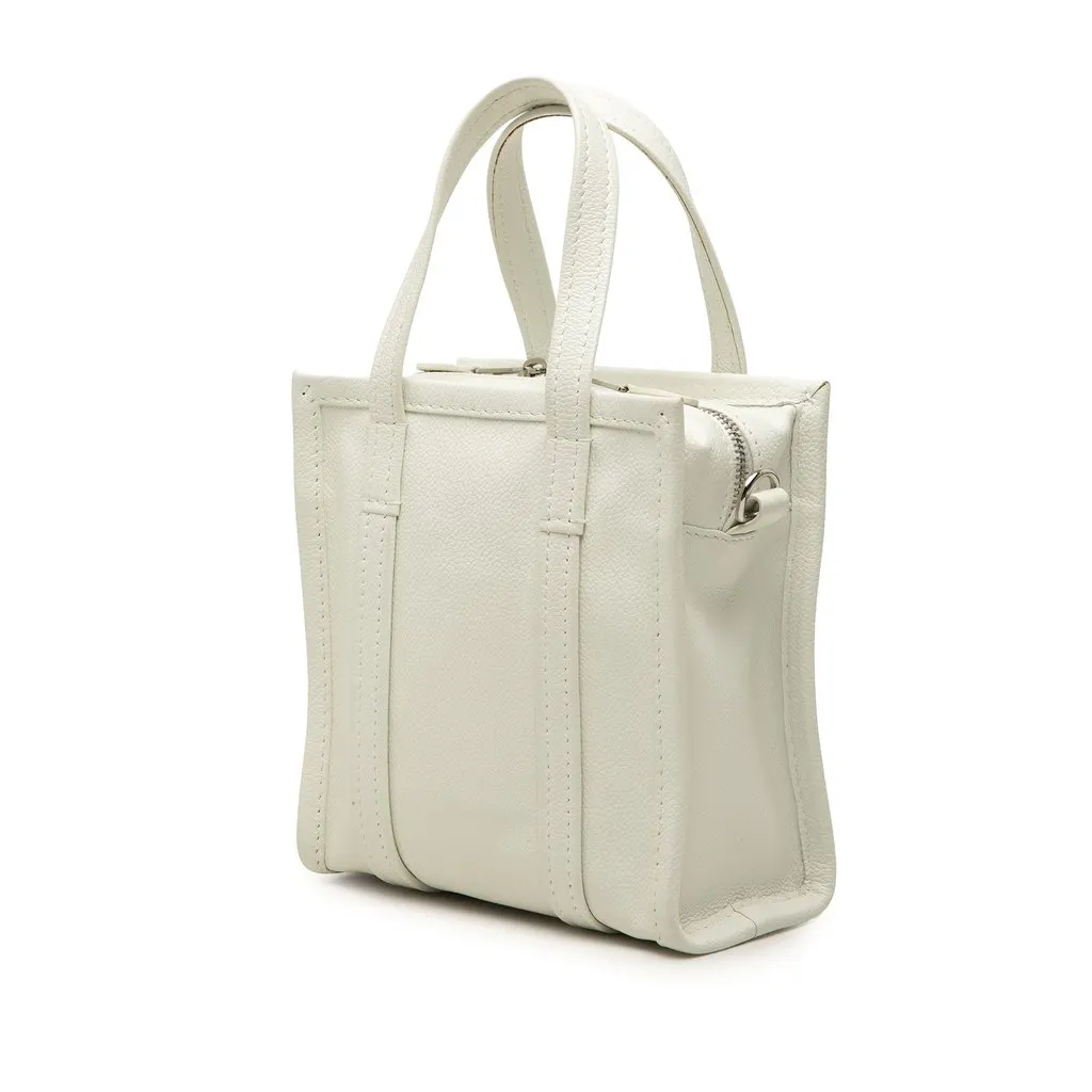 Balenciaga Lambskin Bazar Shopper Satchel XXS White Leather Good - Back View