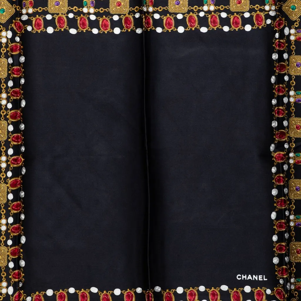 Chanel Gripoix Silk Scarf 90 Black Silk Very good - Back View