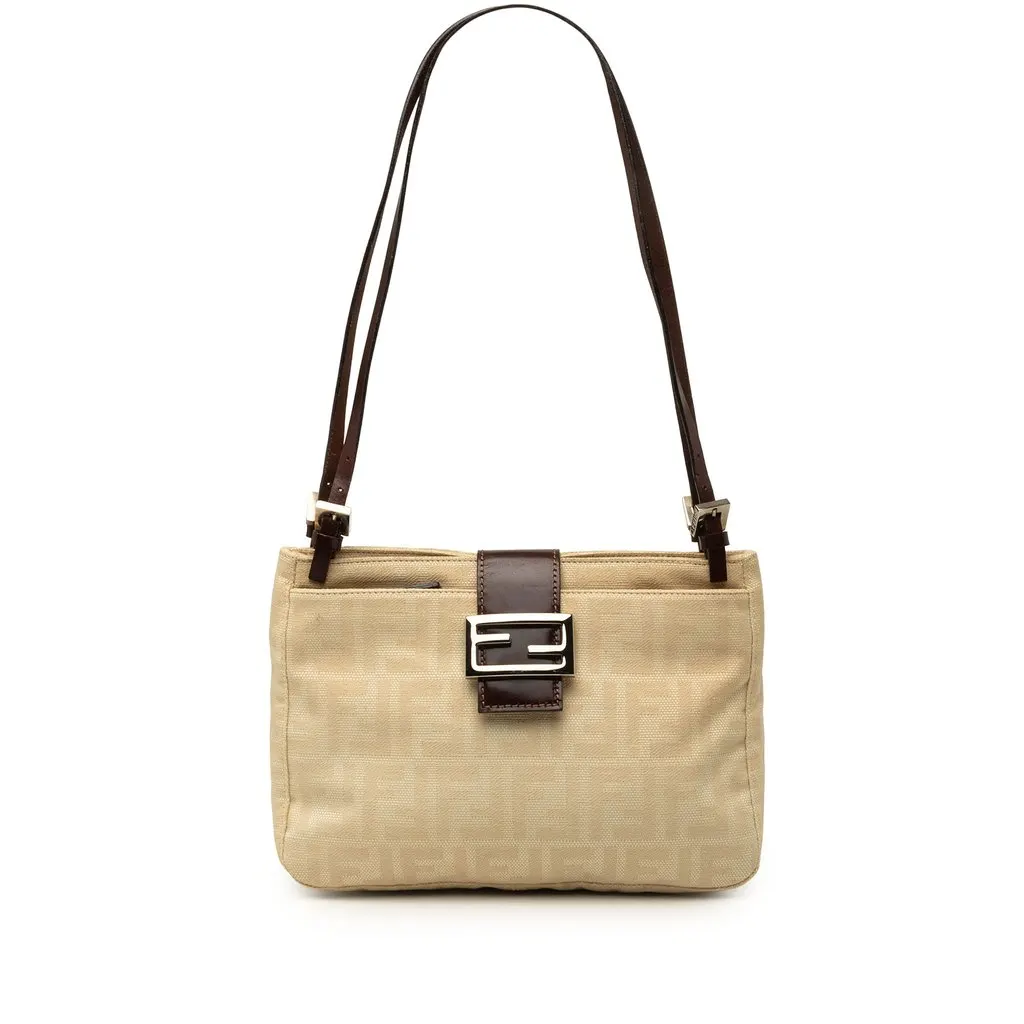 Fendi Zucca Canvas Shoulder Bag Beige Canvas Good - Front View