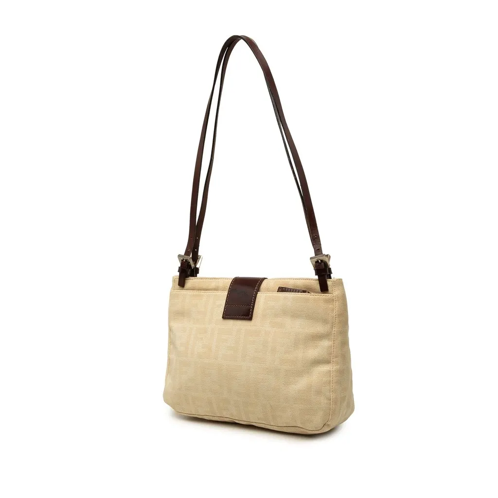 Fendi Zucca Canvas Shoulder Bag Beige Canvas Good - Back View