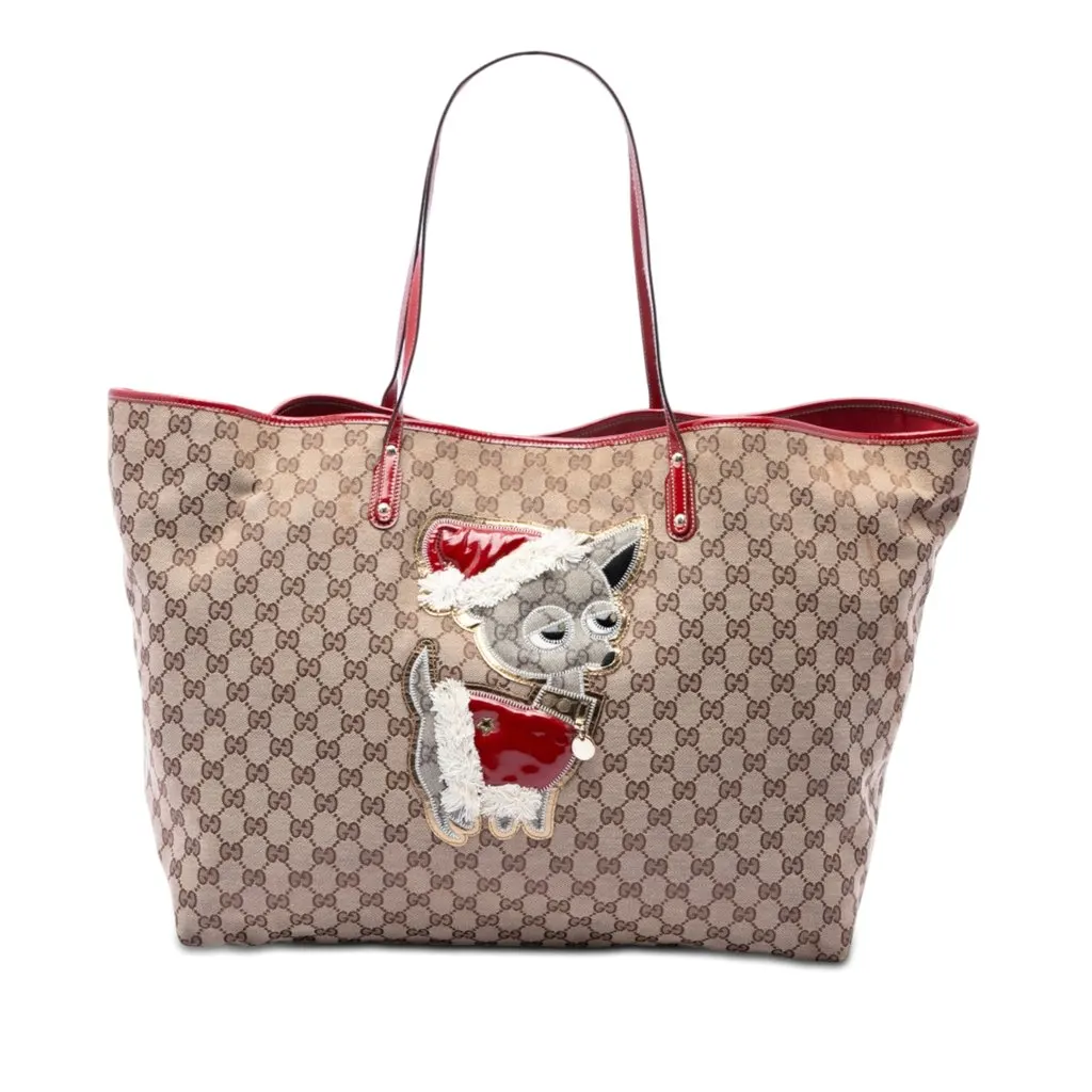 Gucci GG Canvas Brando Guccioli Holiday Chihuahua Tote Beige Very good - Front View