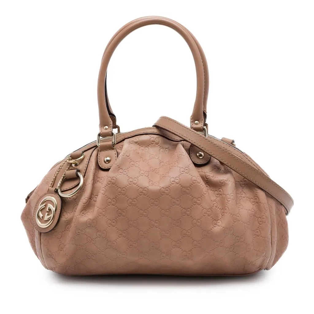 Gucci Guccissima Sukey Satchel Pink Leather Good - Front View