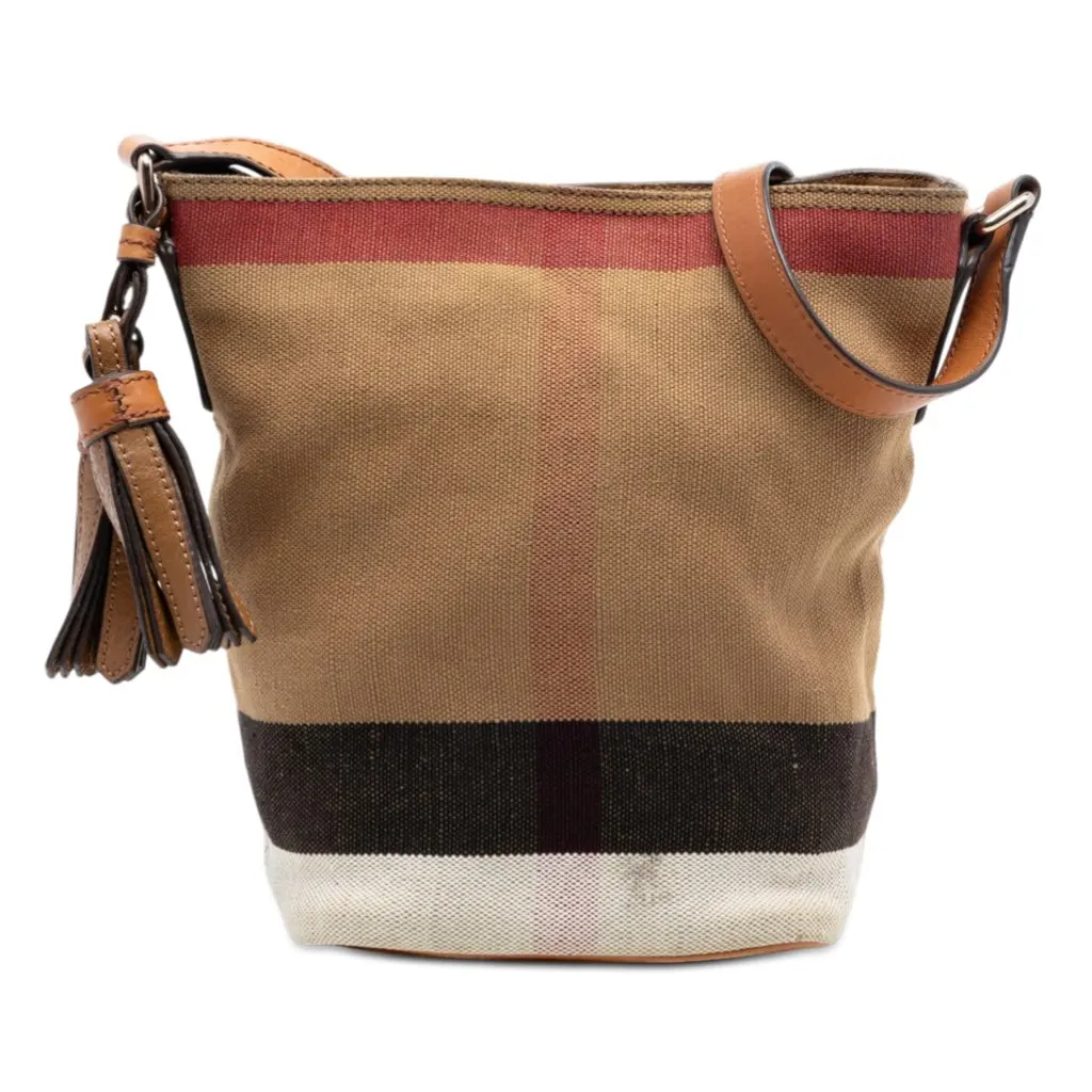Burberry Mini Mega Check Canvas Ashby Tassel Bucket Bag Brown Very good - Front View
