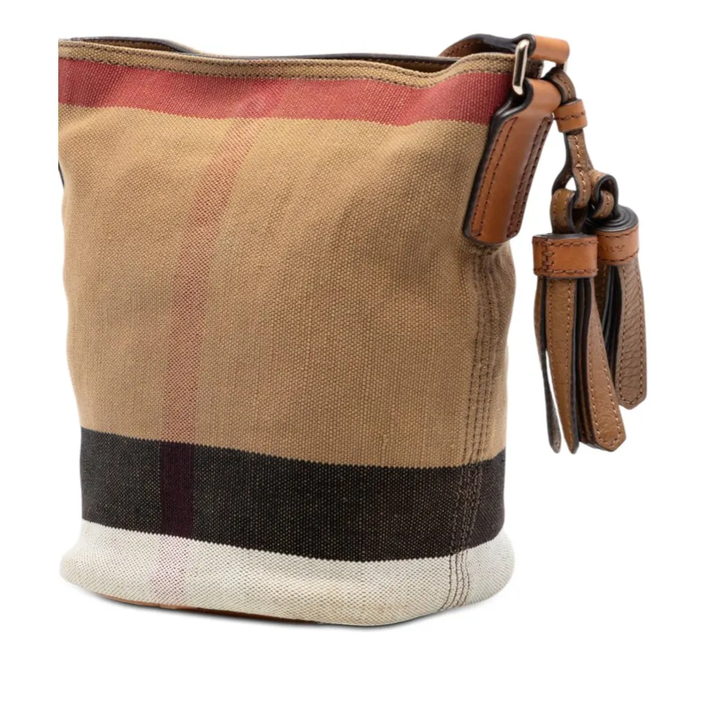 Burberry Mini Mega Check Canvas Ashby Tassel Bucket Bag Brown Very good - Back View