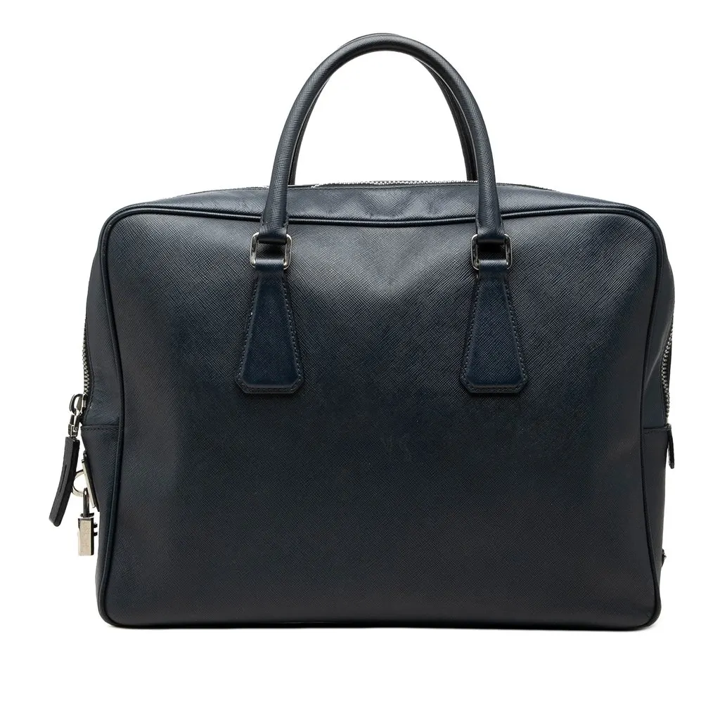 Prada Saffiano Business Bag Blue Leather Very good - Front View