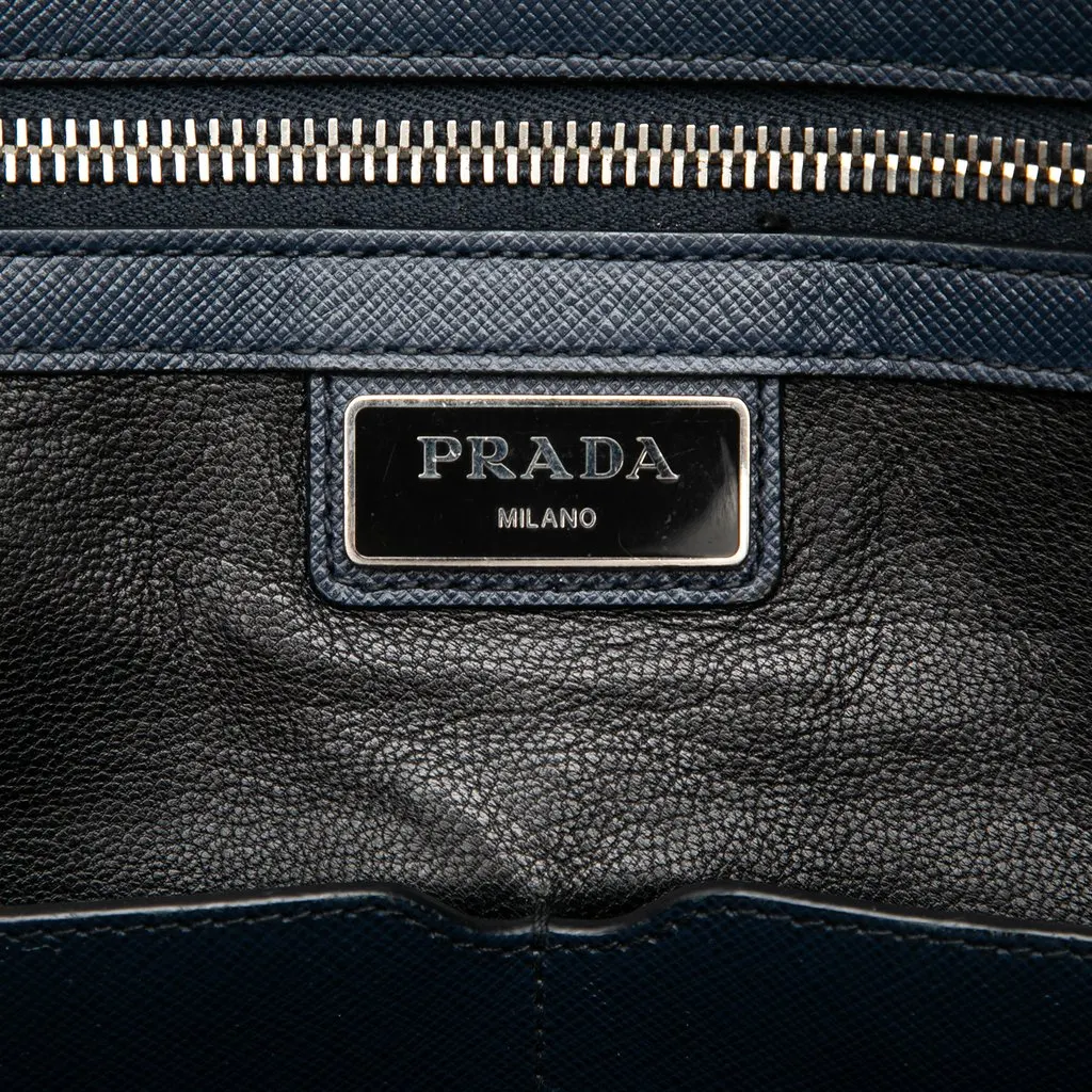 Prada Saffiano Business Bag Blue Leather Very good - Box View