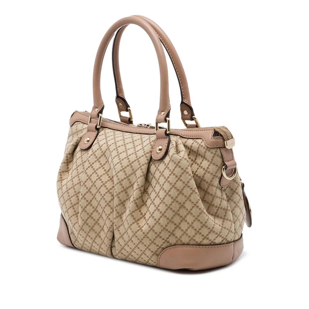 Gucci Diamante Canvas Sukey Satchel Beige Canvas Good - Back View