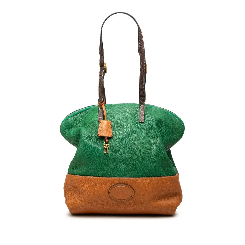 Fendi Medium Leather 2Bag Colorblock Tote Green Leather Good - Front View