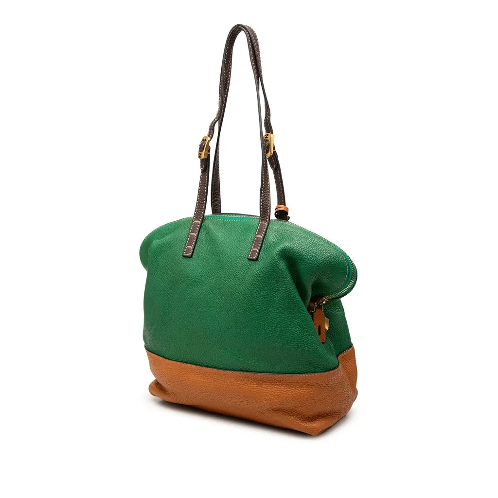 Fendi Medium Leather 2Bag Colorblock Tote Green Leather Good - Back View